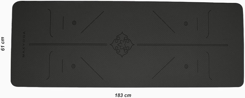 MAXYOGA MaxDirect fekete jógaszőnyeg, 183x61cm, TPE, csúszásgátló, igazodási jelölésekkel