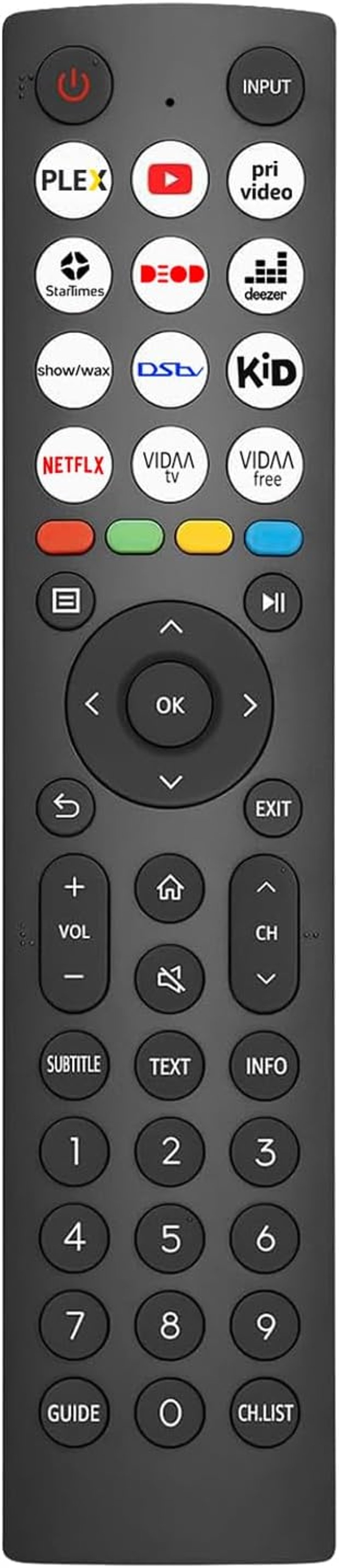 FOXRMT Távirányító Hisense Vidda UHD Smart 4K TV-hez - 12 Gyorsgombbal, Programozás Nélküli Használat, 8m Hatótáv, ERF2J36H Modell