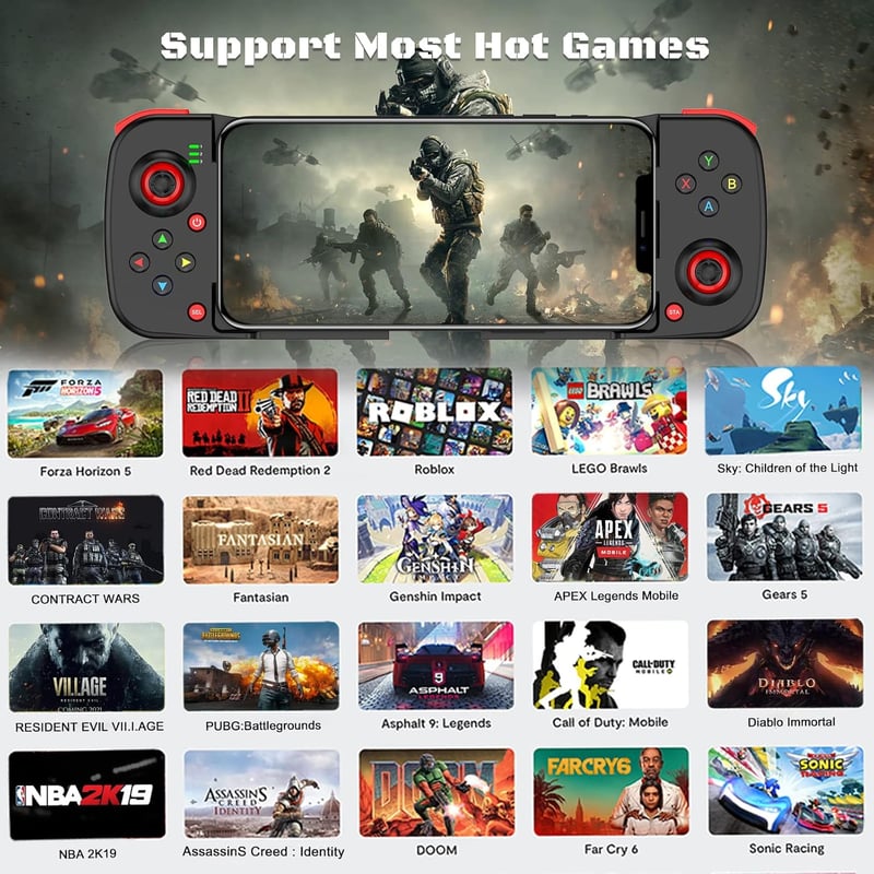 MFi Bluetooth Játékvezérlő iPhone és Android Készülékekhez - Megadream Vezeték Nélküli Gamepad (Fekete)