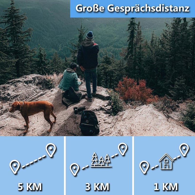 HUNICOM Walkie Talkie Adóvevő 5 km Hatótávval - 16 Csatornás PMR446 Kézi Rádió LED Lámpával, VOX Kéz Nélküli Funkcióval, Kék