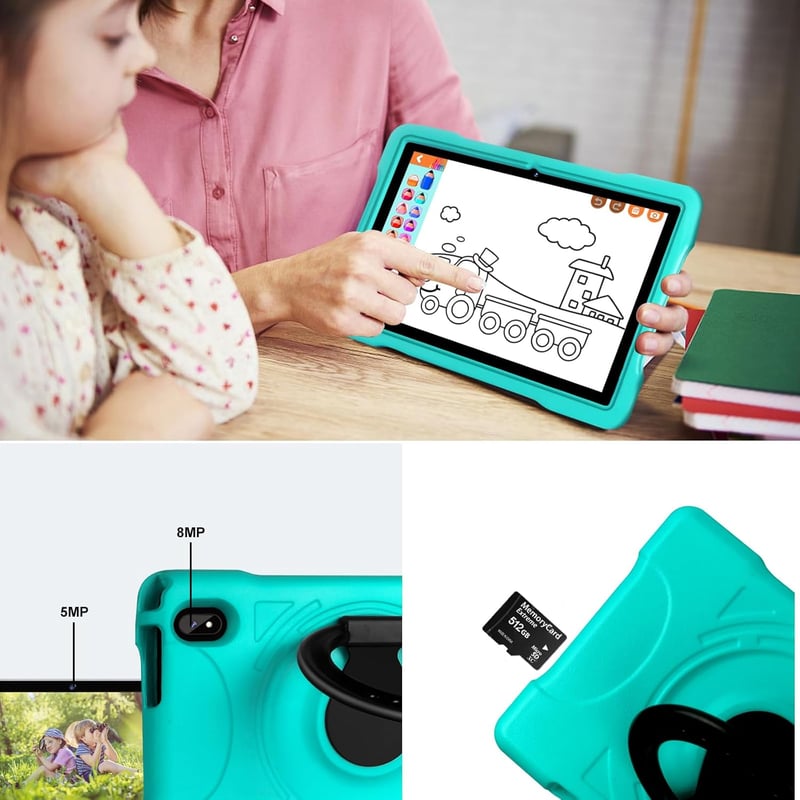 AOCWEI X700 10" Gyerektablet Android 13 Rendszerrel, 12GB RAM, 128GB Tárhely, 512GB Bővíthető, 5G WiFi, Octa-Core, 6000mAh, Gyerekzár, Zöld 