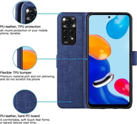 Xiaomi Redmi Note 11 Mágneses Vászon Pénztárcatok - Sötétkék 5