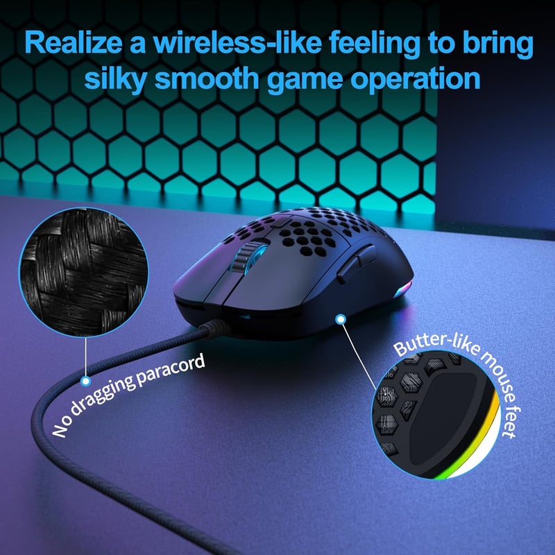Dierya M1SE Gamer Egér - 12800 DPI Optikai Szenzor, 6 Programozható Gomb, RGB Világítás, Méhsejt Kialakítás, Ergonomikus, PC Kompatibilis, F
