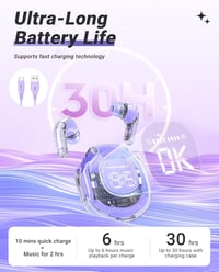 ACEFAST T8 Lila Bluetooth Fülhallgató - 4 Mikrofon, 30 Órás Akku, LED Kijelző 4