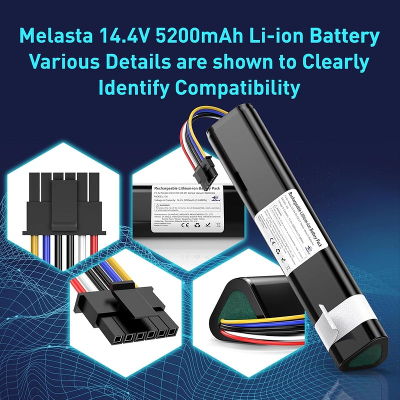melasta 14,4V 6500mAh Lítium-ion Akkumulátor Neato Botvac D3 D4 D5 D6 D7 Robotporszívókhoz, 945-0225 Sorozathoz Kompatibilis Csereakku