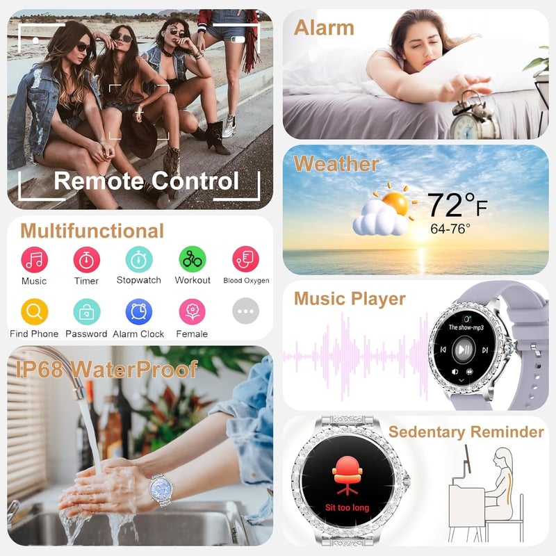 fitonyo Női Okosóra Gyémánt Díszítéssel - 1,32" Kijelző, Hívás Funkcióval, 110 Sportmód, 3 Cserélhető Szíj, Android és iOS Kompatibilis

AI: