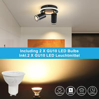 SANSHI Kerek Mennyezeti Spotlámpa 350° Forgatható, 15W+10W LED, Alsó Világítással, 2 GU10 Izzóval, 3000K Meleg Fehér, Modern Fekete Alumíniu 5