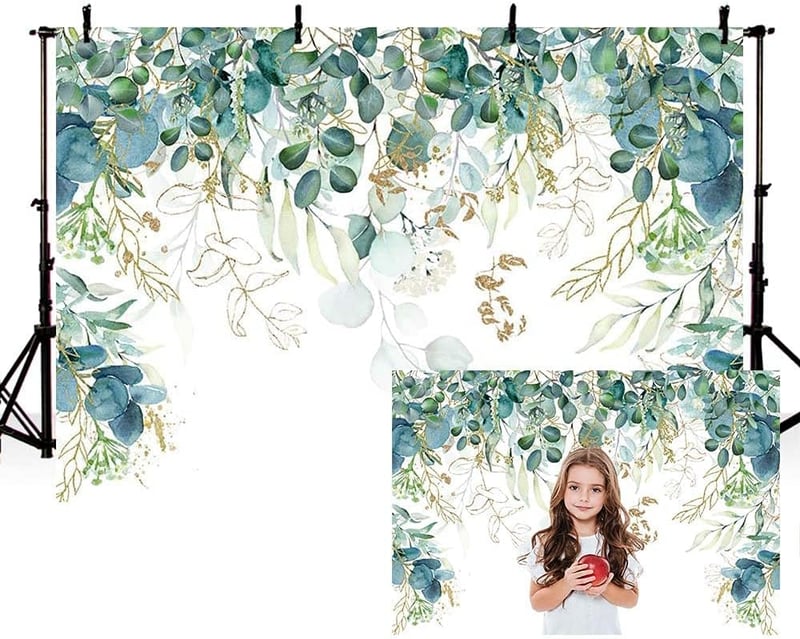 MEHOFOND 3x7ft Zöld Arany Levelek Születésnapi Fotó Háttér Eukaliptusz Party Banner - 10x7ft