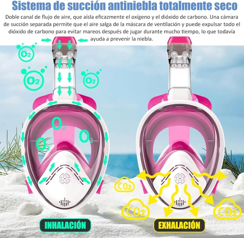 HINATAA Rózsaszín Búvármaszk Felnőtteknek és Gyerekeknek - 180° Látómező, Párásodásgátló, Kameratartó