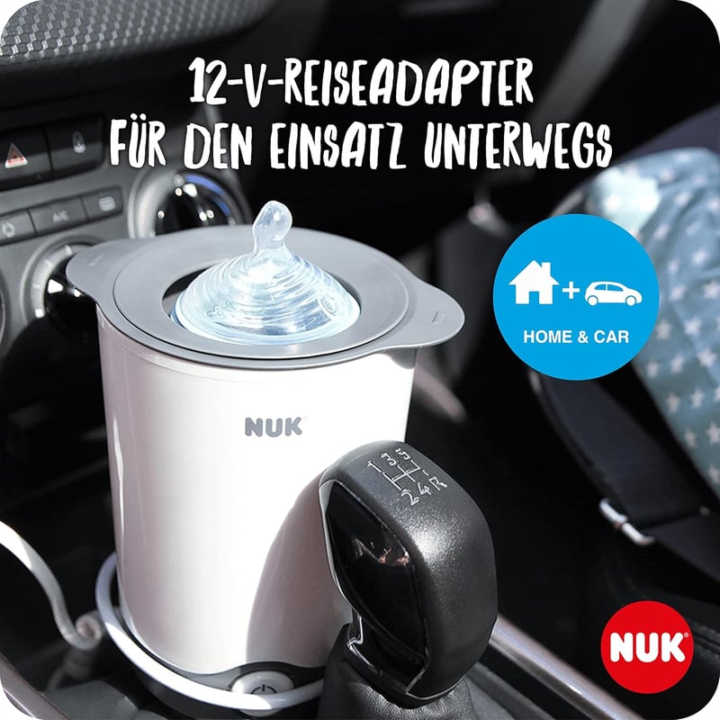 NUK Thermo Express Plus Cumisüveg Melegítő - Gyors 90 Másodperces Melegítés Otthon és Utazáshoz, Autós Adapter Kábellel, Fehér