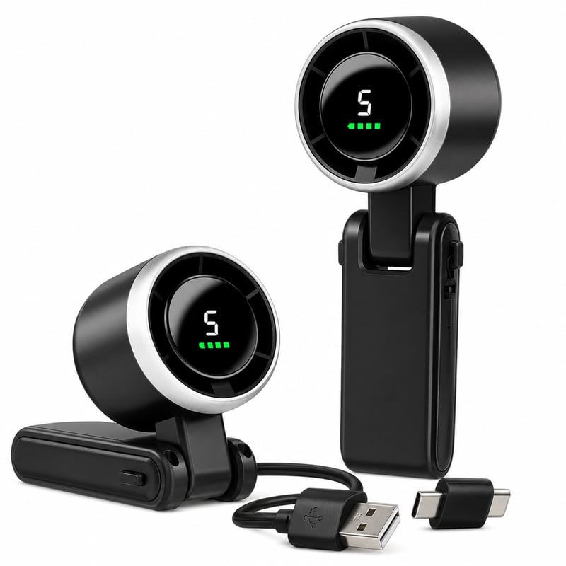 Ventilator portabil turbo Morelax, 5 trepte de viteză, LED — defect, pentru piese: pictogramele bateriei clipesc (stare: vezi a 2-a imagine)