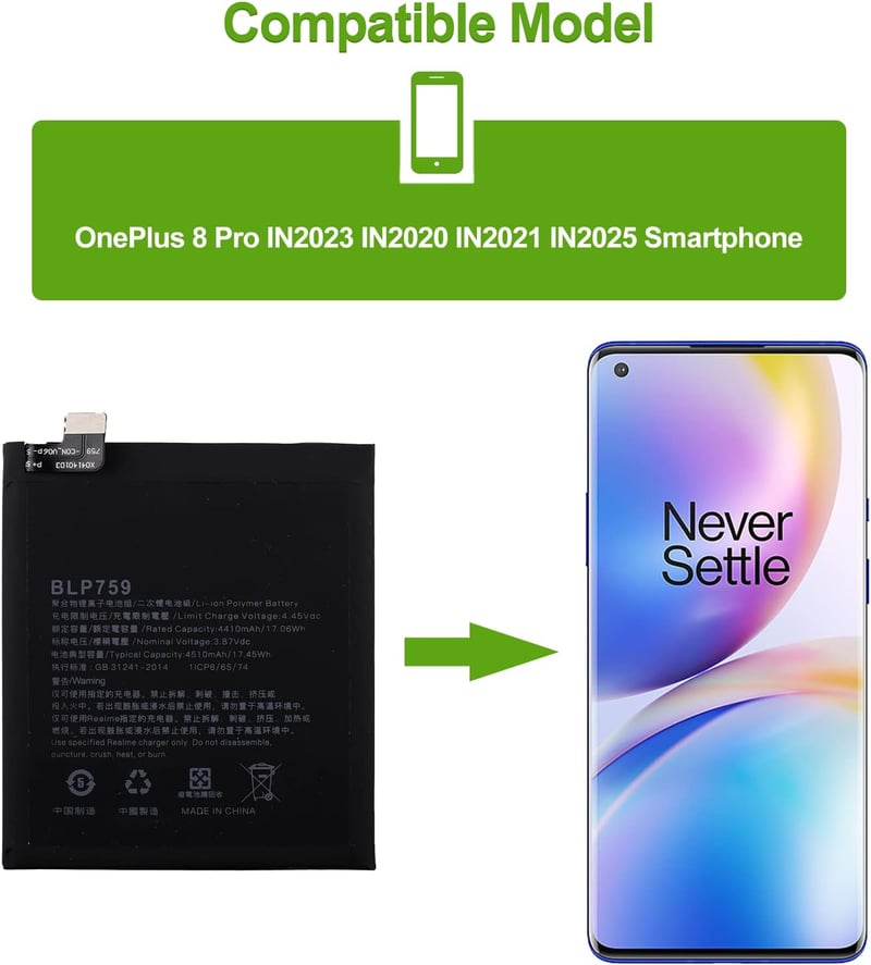 OnePlus 8 Pro akkumulátor csere készlet - SwarKing kompatibilis BLP759 akku