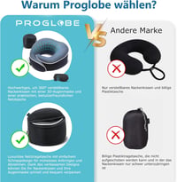 Proglobe Memóriahabos Nyakpárna Utazáshoz - Ortopéd Támasz Repülőre, Autóba, Vonatra - 3D Alvómaszk, Füldugó és Hálós Táska - Fekete 6