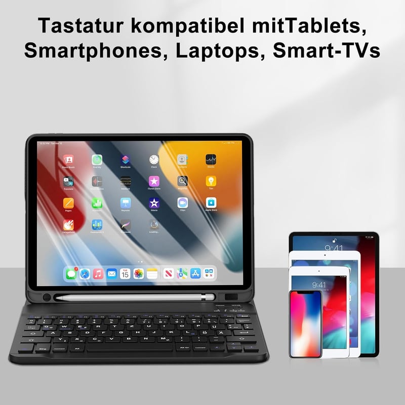 Samsung és iPad kompatibilis SENGBIRCH német Bluetooth billentyűzet, ultravékony, Type-C kábellel