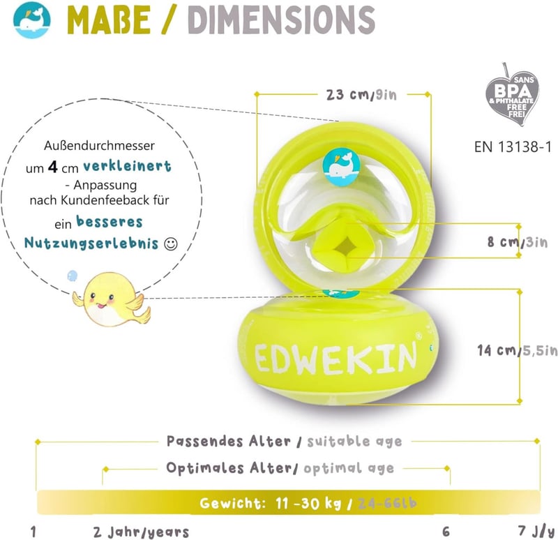 EDWEKIN Premium úszógumi gyerekeknek 1-6 év | TÜV minősített | Nagy légkamrák | Biztonságos úszástanulás