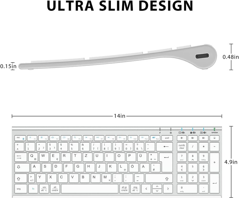 iClever BK10 Bluetooth Billentyűzet QWERTZ Német Vezeték Nélküli Újratölthető