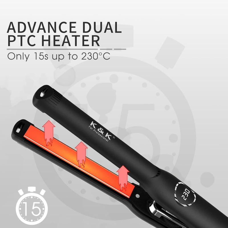 K&K Mini hajvasaló rövid hajra és szakállra, LCD kijelzővel, 130-230°C