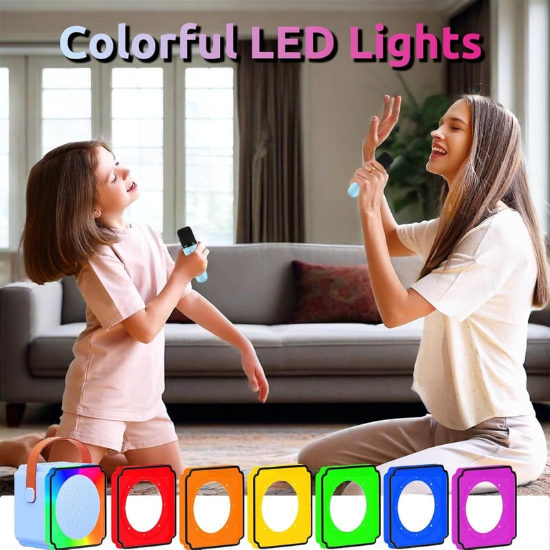 Joycome Gyermek Karaoke Gép 2 Mikrofonnal - Bluetooth Hordozható Rendszer Hangeffektekkel, LED Fényekkel, 3-18 Éves Fiúknak, Lányoknak, Kék