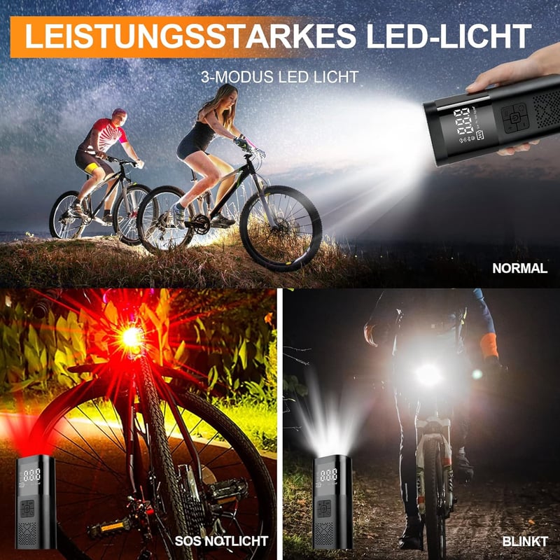 SHTALHST Elektromos Pumpa 6000 mAh Akkumulátorral - 150 PSI Kompresszor LCD Kijelzővel Kerékpárhoz, Motorhoz, Autóhoz - Zseblámpa és Powerba
