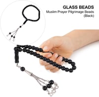 Fekete üveg muszlim imafüzér 33 gyönggyel - Iszlám tasbih karkötő 6