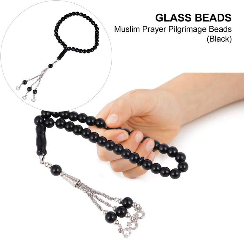Fekete üveg muszlim imafüzér 33 gyönggyel - Iszlám tasbih karkötő