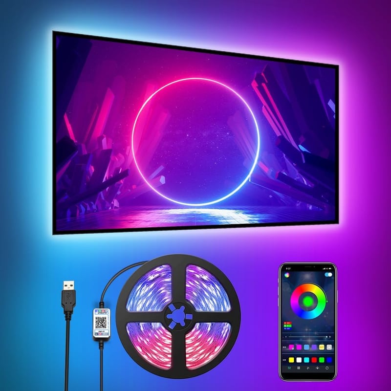 Romwish LED TV háttérvilágítás - 3m RGB szalag, Bluetooth, 40-50" TV-hez