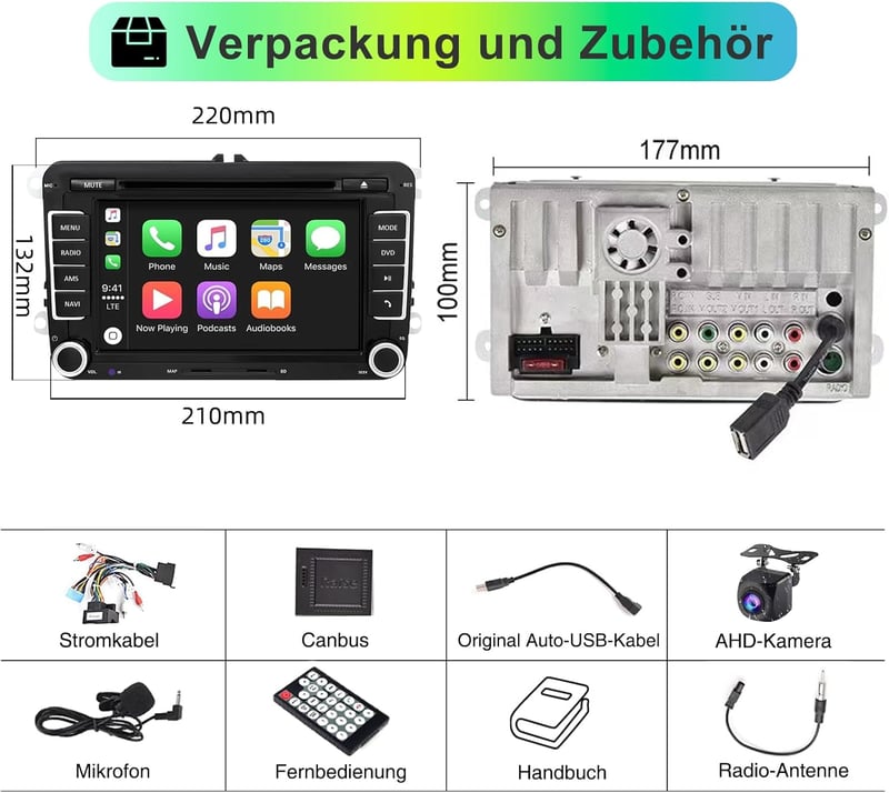 Volkswagen 7" érintőképernyős autórádió CarPlay és Android Auto támogatással - Polo, Passat, Tiguan, EOS