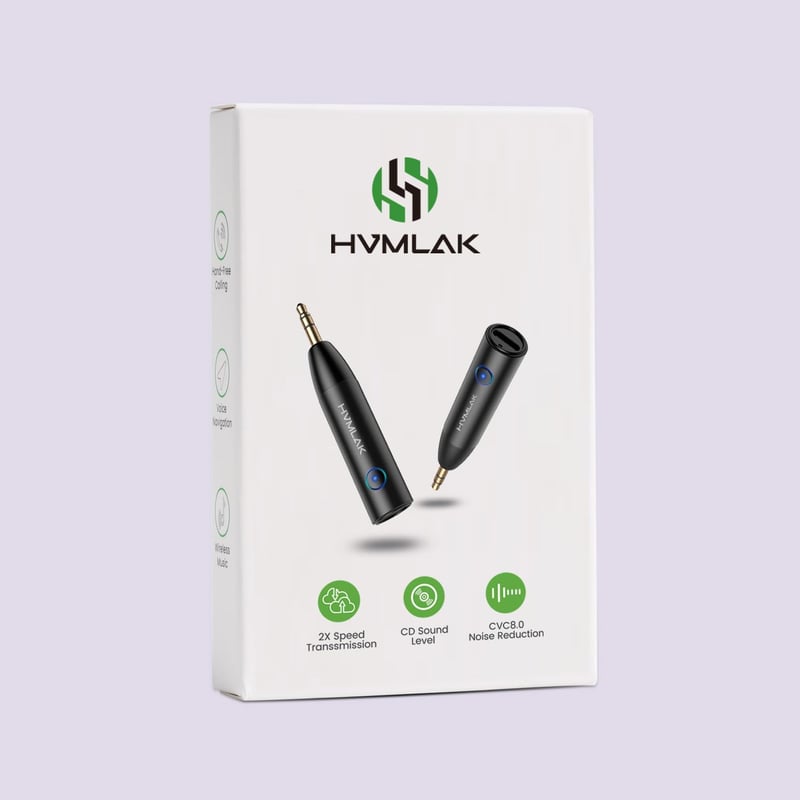 HVMLAK Bluetooth 5.3 AUX adapter autóba, erős mikrofonnal, fém burkolattal
