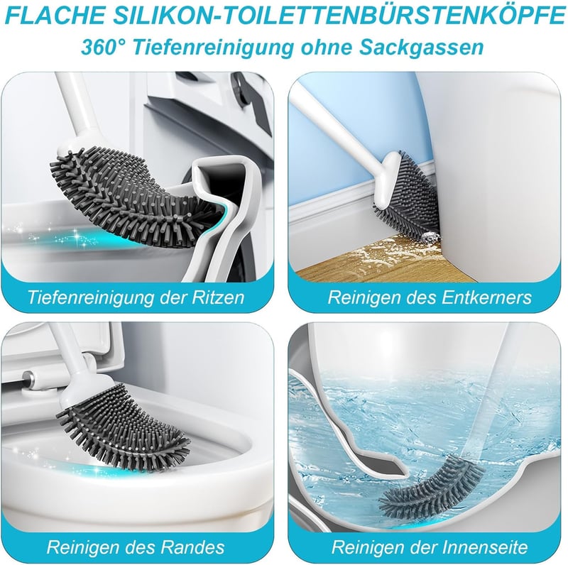 Sellemer Szilikon WC Kefe Szellőző Talppal - Hajlítható Fejű Fürdőszobai Tisztító Eszköz Holt Sarkokhoz, Mosdóhoz, Kádhoz - Fehér