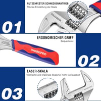 WORKPRO 2 az 1-ben Állítható Villáskulcs és Csőfogó - 42 mm-ig Nyitható, Króm-Vanádium Acél, Csúszásmentes Markolattal, 20 cm 2