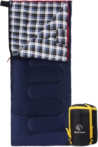 REDCAMP XL Pamut Hálózsák Levehető Kapucnival - Kényelmes Flanell Takaró 3-4 Évszakos Használatra, Felnőtteknek és Gyerekeknek, Kempingezésh - Blue with 2 lbs filling 1