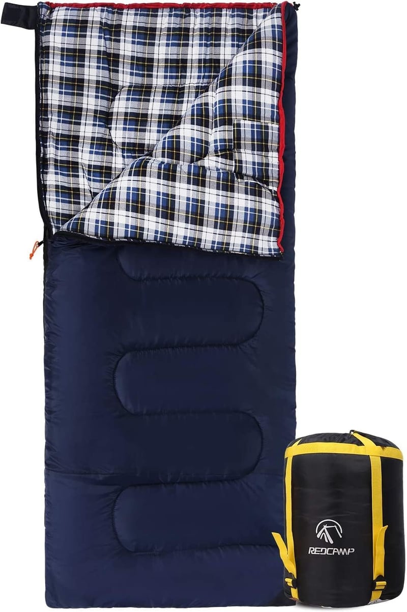 REDCAMP XL Pamut Hálózsák Levehető Kapucnival - Kényelmes Flanell Takaró 3-4 Évszakos Használatra, Felnőtteknek és Gyerekeknek, Kempingezésh - Blue with 2 lbs filling