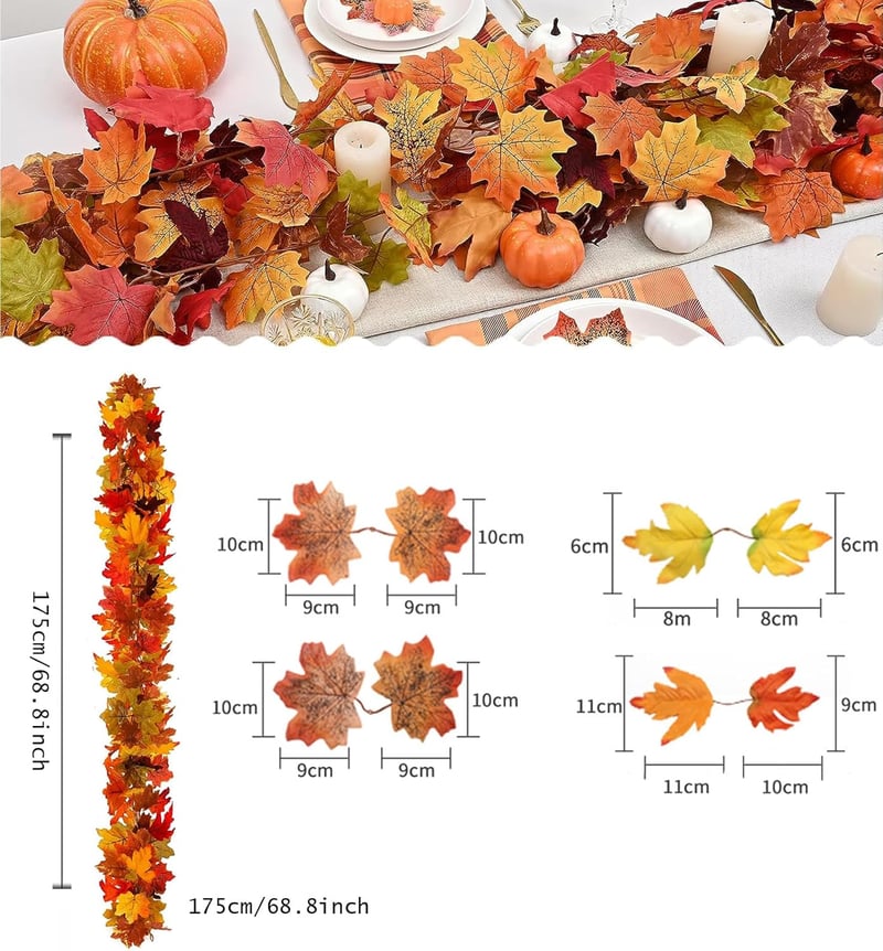 LAMOOER Őszi Juharlevél Girland - 5 Láb Hosszú Narancssárga Műlevél Füzér Beltéri/Kültéri Dekorációhoz - Halloween, Hálaadás Díszítés - 2 Da