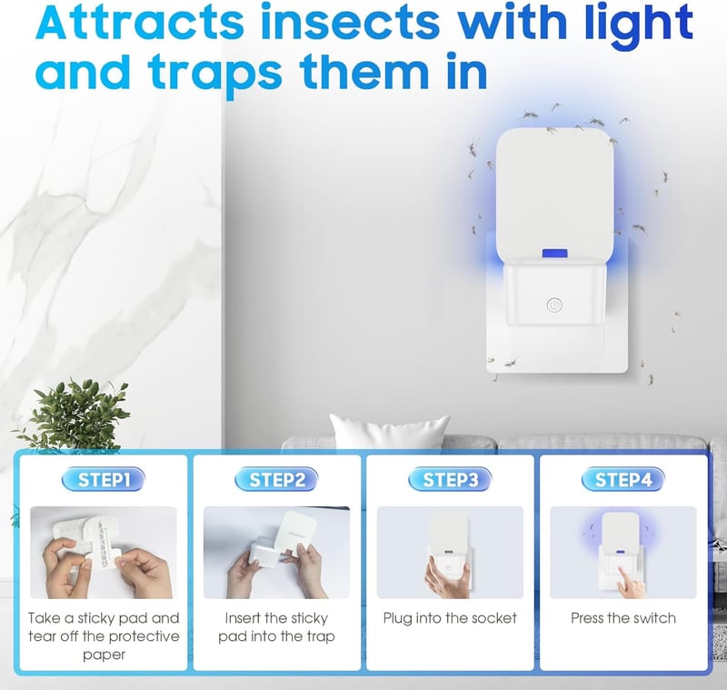 Tiptop Home Elektromos Rovarcsapda - 2 db UV Fénycsapda Ragadós Lappal, Szúnyog, Muslica és Molyirtó, Szagtalan, Beltéri Használatra, Fehér
