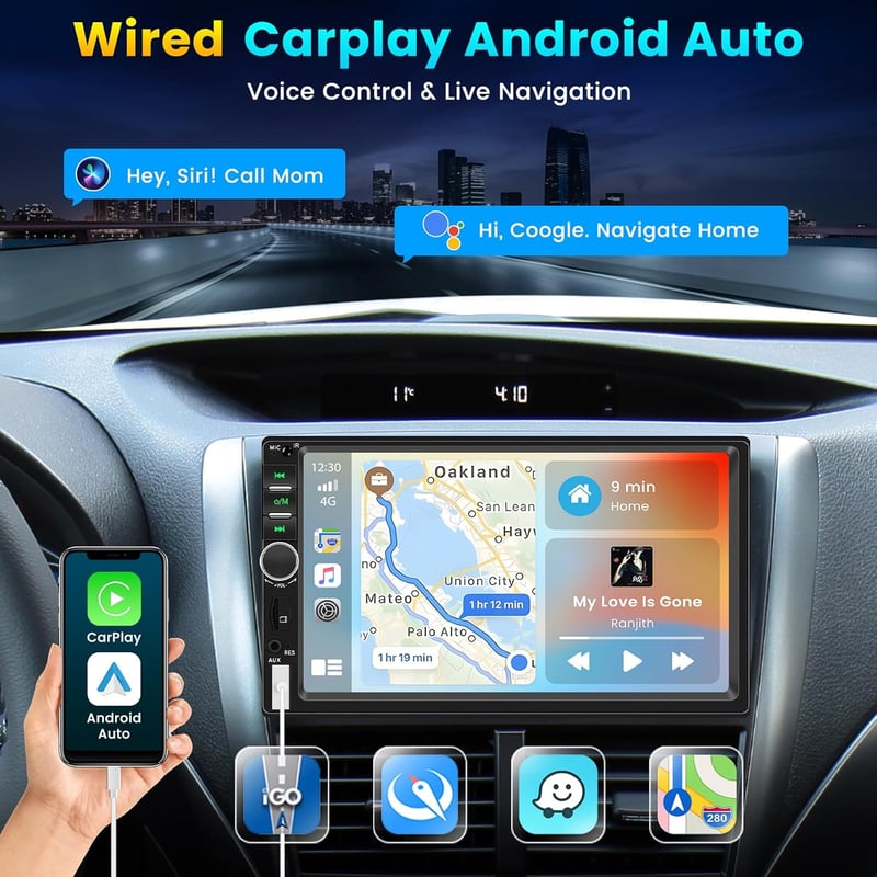 Univerzális 7" Érintőképernyős Autórádió 2 DIN Bluetooth CarPlay Android Tükrözés FM USB Tolatókamerával Kormányvezérléssel