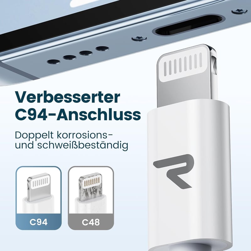 RAMPOW Apple MFi USB-C Lightning kábel, gyorstöltés iPhone 14/13/12-höz - 1m, fehér