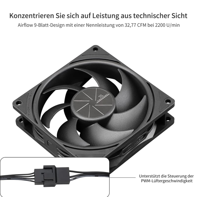 Thermalright TL-P9-S 92mm ARGB CPU hűtő ventilátor, csendes, 2200 RPM, fekete