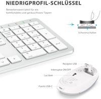 iClever Vezeték Nélküli Billentyűzet-Egér Szett - Újratölthető, QWERTZ Kiosztás, 2.4 GHz, Számgombos, PC/Laptop/Smart TV Kompatibilis, Fehér - silver 4