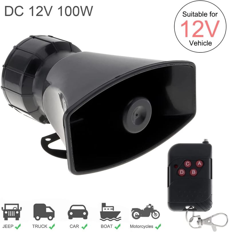 Autós sziréna 7 hanggal, távirányítóval - 12V 100W