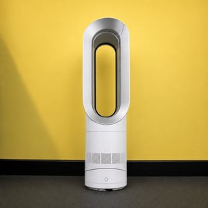 Dyson AM09 Hot + Cool ventilator i grijalica bijela/srebrna — nedostaje postolje ventilatora i ima napuknuće na vrhu (stanje: vidi 2. sliku)