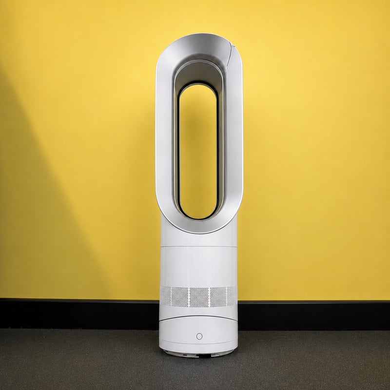 Dyson AM09 Hot + Cool ventilátor a ohrievač biela/strieborná — chýba podstavec ventilátora a na vrchnej časti je prasklina (stav: pozri 2. obrázok)