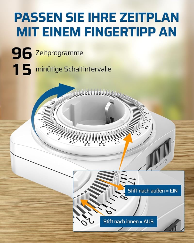 DEWENWILS Mechanikus Időzítő Aljzat, 24 Órás Analóg Időkapcsoló 96 Programozható Időszakkal, Kávéfőzőhöz, Lámpákhoz, 2 Darabos Csomag