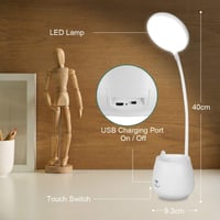 URAQT LED Asztali Lámpa Tolltartóval - Érintésvezérelt, Tölthető, Szemkímélő Olvasólámpa 3 Színhőmérséklettel, Állítható Fényerővel Tanulásh 2