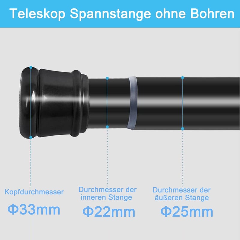 Aiitomg Zuhanyfüggöny Rúd Teleszkópos 185-250cm Fekete Fúrás Nélkül