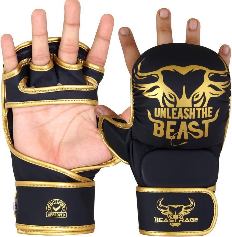 BEAST RAGE MMA Kesztyű Nyitott Tenyérrel - Állítható Csuklótámasz, Unisex Küzdősport Kesztyű Muay Thai, Kickbox, Taekwondo Edzéshez - S/M, P
