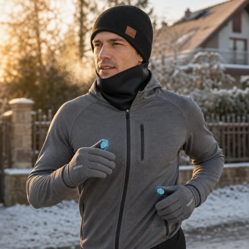 Zimný bežecký set: vodoodolné rukavice + Bluetooth čiapka + neoprénový nákrčník
