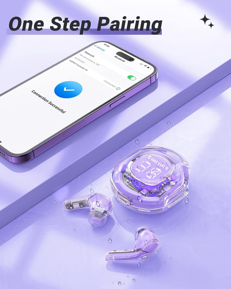 ACEFAST T8 Lila Bluetooth Fülhallgató - 4 Mikrofon, 30 Órás Akku, LED Kijelző