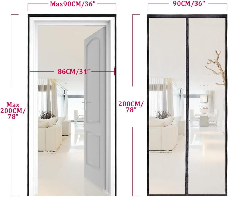 Apalus Prime Mágneses Szúnyogháló Ajtóra 90x200 cm - Átlátszó, Szakadásálló, Időjárásálló Rovarháló Erkélyajtóra Erős Mágnesekkel és 3,8 cm 