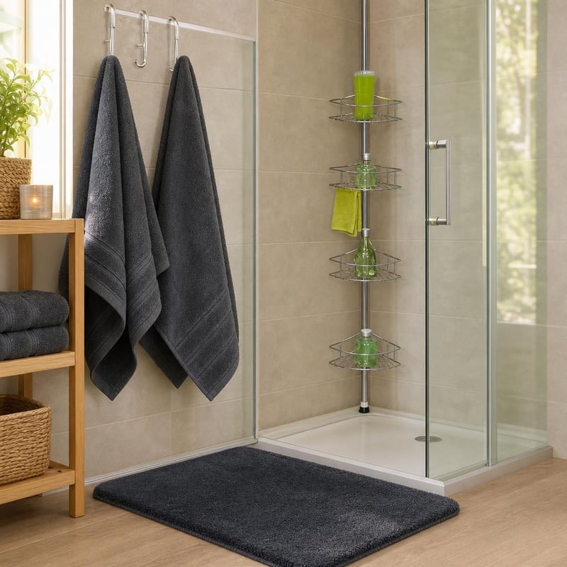 Set za kupaonicu: 60x90 cm protuklizni tepih + 4 ručnika + 2 kuke + polica s 4 razine