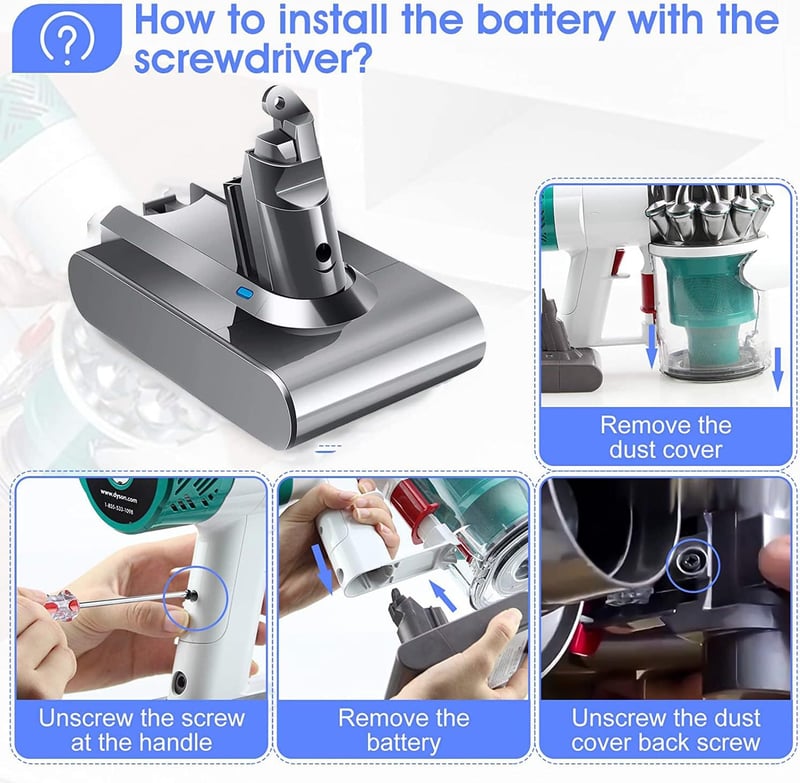 Dyson V6 6000mAh pótakkumulátor + 2 szűrő - Kompatibilis DC58-74, SV03-09 modellekhez